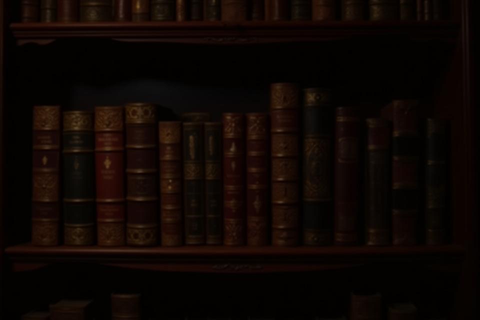 Vanaaegne raamaturiiul täis antiikseid raamatuid, millele langeb pehme, kaudne valgus.