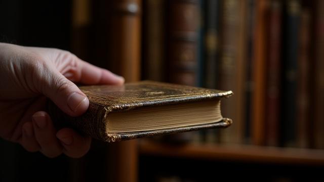 Käsi asetab haruldase raamatu riiulile teiste vana väljaannete vahele
